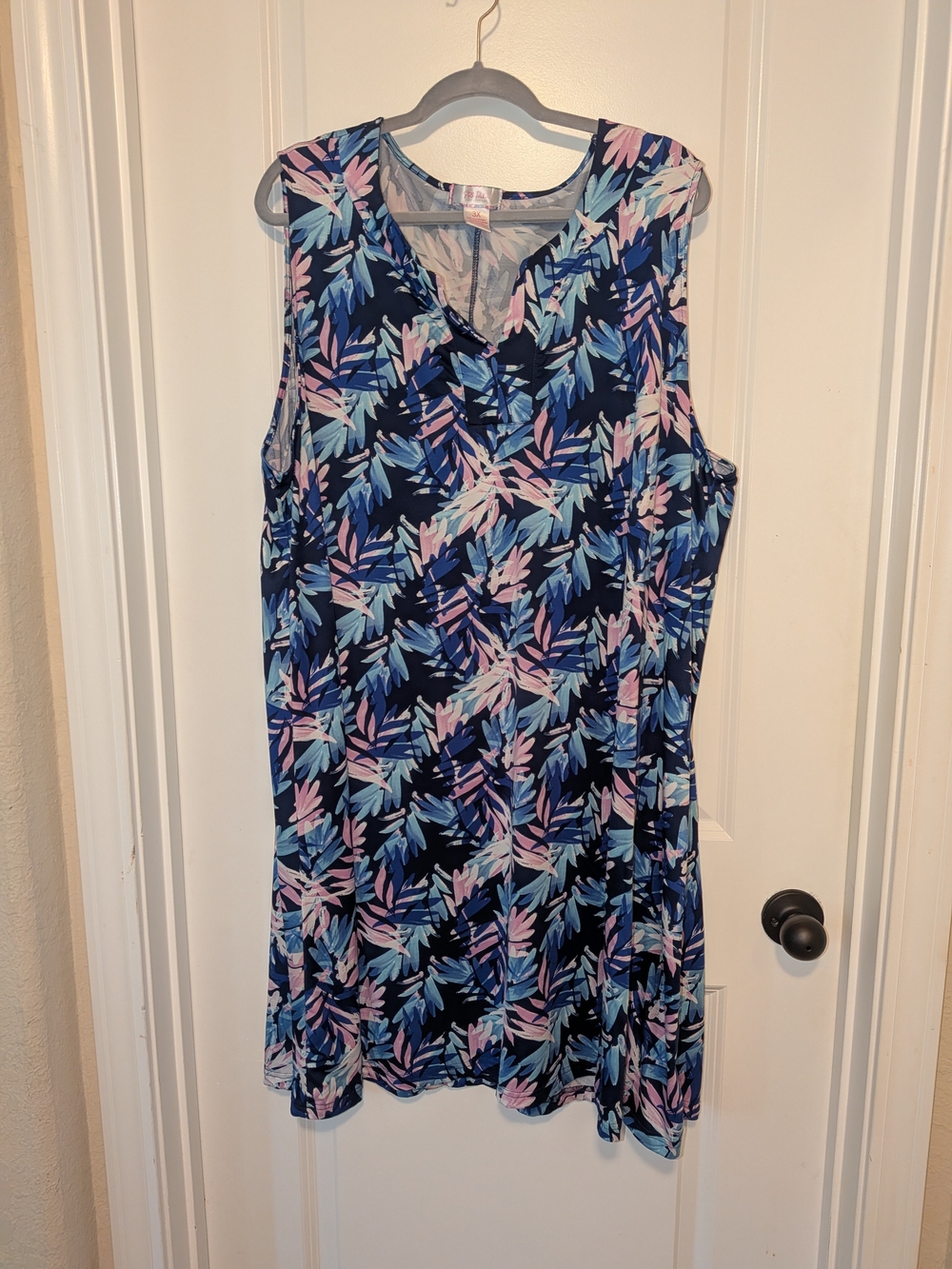 Sleeveless Navy Floral A-Line Mini Dress - Blue & Pink